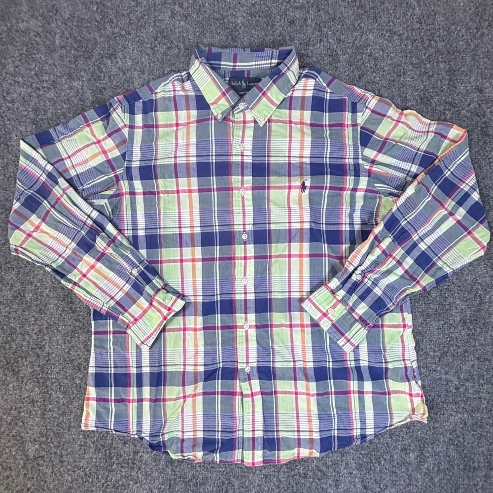 Polo Ralph Lauren Plaid Multicolor Button-Up Collared Shirt XXL Custom‎ Fit